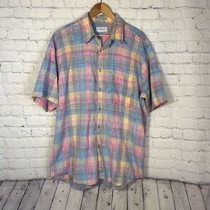 Tuttle Golf Collection Plaid Shirt Hand Woven‎ Madras Pink Purple Mens size L